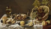 Tabletop Still Life with Mince Pie and Basket of Grapes Pieter Claesz